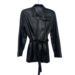 Valerie Stevens Black Belted Leather Jacket - Size Small